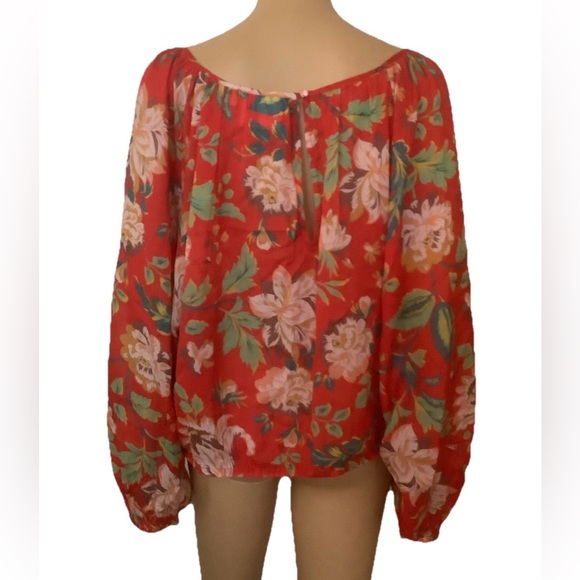 Maeve by Anthropologie Red Floral Peasant Blouse - Women's Top retro Sz L - Picture 13 of 13